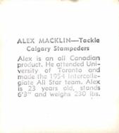 1956 Parkhurst CFL #21 Alex Macklin Back