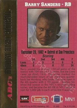 1993 Action Packed Monday Night Football - Prototypes #MN1 Barry Sanders Back