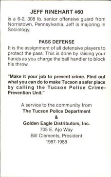 1987 Arizona Wildcats Police #NNO Jeff Rinehart Back