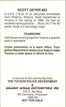 1988 Arizona Wildcats Police #NNO Scott Geyer Back