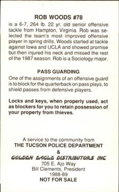 1988 Arizona Wildcats Police #NNO Rob Woods Back