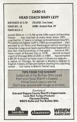 1987 Buffalo Bills Police #1 Marv Levy Back