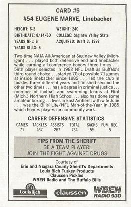 1987 Buffalo Bills Police #5 Eugene Marve Back
