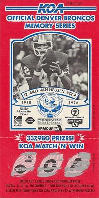 1984 KOA Denver Broncos #NNO Bill Van Heusen Front