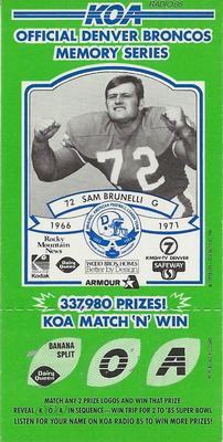 1984 KOA Denver Broncos #NNO Sam Brunelli Front