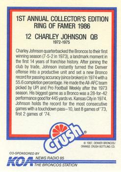 1987 Orange Crush Denver Broncos #6 Charley Johnson Back