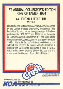 1987 Orange Crush Denver Broncos #7 Floyd Little Back
