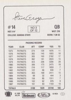 1988 Holsum New England Patriots #3 Steve Grogan Back