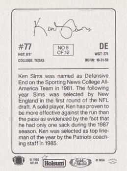 1988 Holsum New England Patriots #5 Kenneth Sims Back