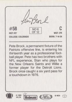 1988 Holsum New England Patriots #6 Pete Brock Back