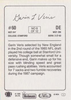 1988 Holsum New England Patriots #8 Garin Veris Back