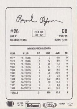1988 Holsum New England Patriots #10 Raymond Clayborn Back