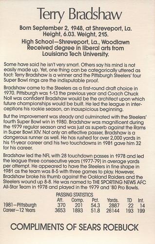 1982 Sears-Roebuck #NNO Terry Bradshaw Back