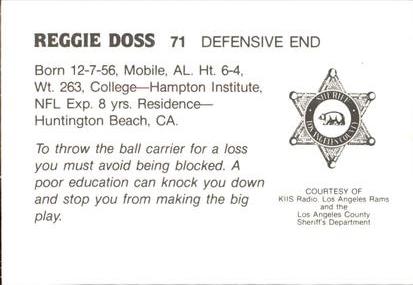 1985 Los Angeles Rams Police #NNO Reggie Doss Back