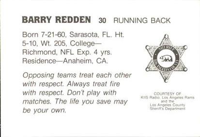 1985 Los Angeles Rams Police #NNO Barry Redden Back