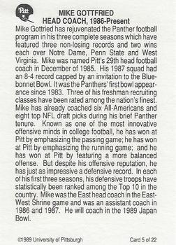 1989 Pittsburgh Panthers Greats #5 Mike Gottfried Back