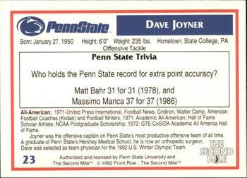 1991-92 Front Row Penn State Nittany Lions All-Americans #23 Dave Joyner Back