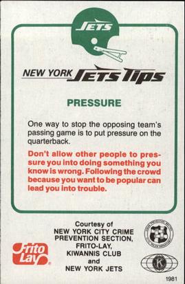1981 New York Jets Police #73 Joe Klecko Back