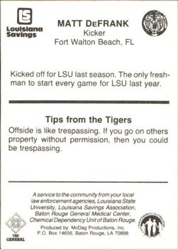 1985 LSU Tigers Police #NNO Matt DeFrank Back