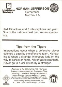 1985 LSU Tigers Police #NNO Norman Jefferson Back