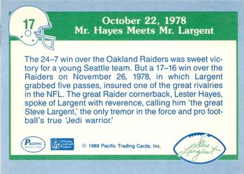 1989 Pacific Steve Largent #17 First Win Against the Raiders Back