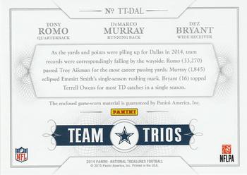 2014 Panini National Treasures - Team Trios #TT-DAL DeMarco Murray / Dez Bryant / Tony Romo Back