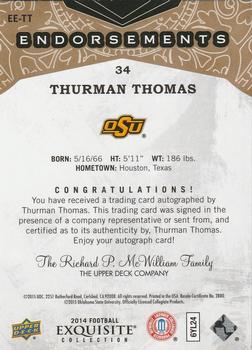 2014 Upper Deck Exquisite Collection - Endorsements #EE-TT Thurman Thomas Back