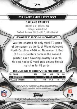 2015 Finest #74 Clive Walford Back