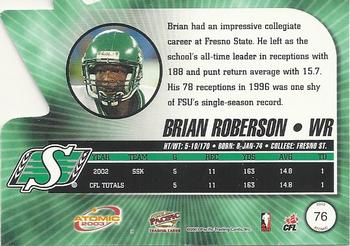 2003 Pacific Atomic CFL #76 Brian Roberson Back