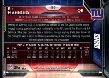 2015 Topps Chrome #55a Eli Manning Back
