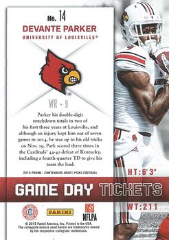 2015 Panini Contenders Draft Picks - Game Day Tickets #14 DeVante Parker Back