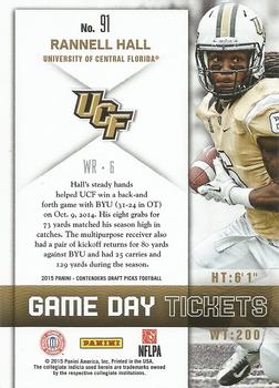 2015 Panini Contenders Draft Picks - Game Day Tickets #91 Rannell Hall Back