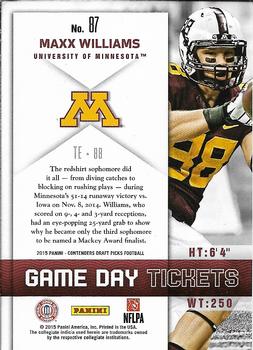 2015 Panini Contenders Draft Picks - Game Day Tickets #87 Maxx Williams Back