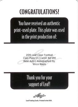 2015 Leaf Clear - Printing Plates Cyan #BA-VM1 Vince Mayle Back