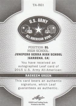 2015 Leaf Army All-American Bowl - Tour Autographs Red Ink #TA-RG1 Rasheem Green Back