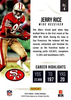 2015 Score - All-Time Franchise #4 Jerry Rice Back