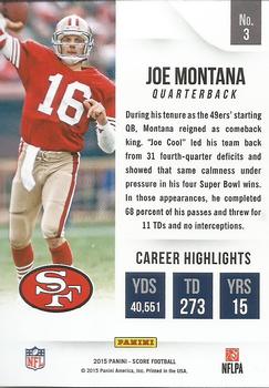 2015 Score - All-Time Franchise Red #3 Joe Montana Back