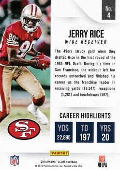 2015 Score - All-Time Franchise Red #4 Jerry Rice Back