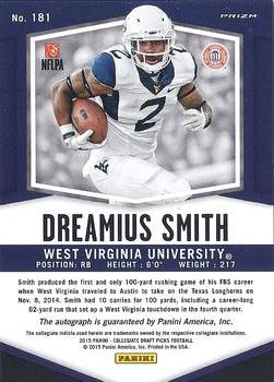 2015 Panini Prizm Collegiate Draft Picks - Autographs Prizms #181 Dreamius Smith Back