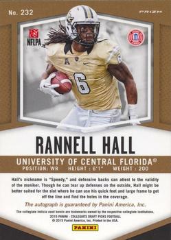 2015 Panini Prizm Collegiate Draft Picks - Autographs Prizms Blue #232 Rannell Hall Back