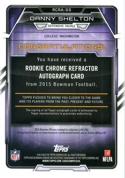 2015 Bowman - Rookie Chrome Refractor Autographs #RCRA-DS Danny Shelton Back