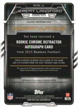2015 Bowman - Rookie Chrome Refractor Autographs #RCRA-JL Jeremy Langford Back