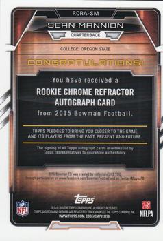 2015 Bowman - Rookie Chrome Refractor Autographs #RCRA-SM Sean Mannion Back