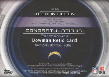 2015 Bowman - Relics #BR-KA Keenan Allen Back