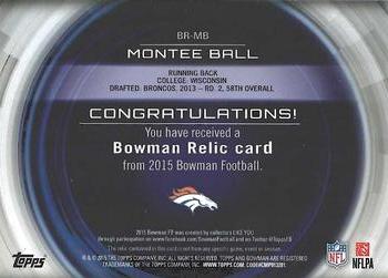 2015 Bowman - Relics Gold #BR-MB Montee Ball Back