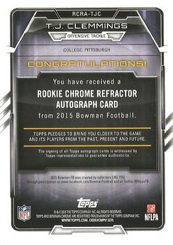 2015 Bowman - Rookie Chrome Refractor Autographs Blue #RCRA-TJC T.J. Clemmings Back