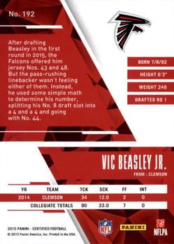 2015 Panini Certified #192 Vic Beasley Jr. Back