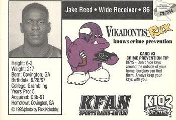 1995 Minnesota Vikings Police #3 Jake Reed Back