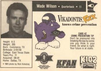 1991 Minnesota Vikings Police #2 Wade Wilson Back