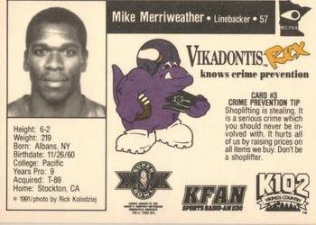 1991 Minnesota Vikings Police #3 Mike Merriweather Back